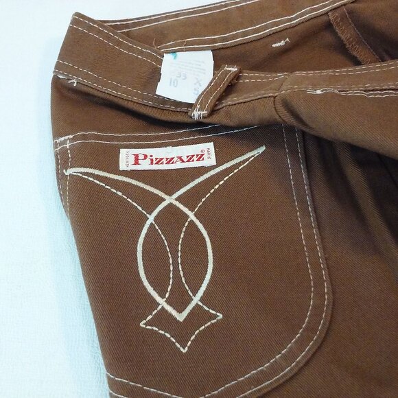 NWOT Vintage 70s Pizzazz Mod Retro Disco Pant Jeans -10 Pockets Wide-Leg Brown - Picture 7 of 12